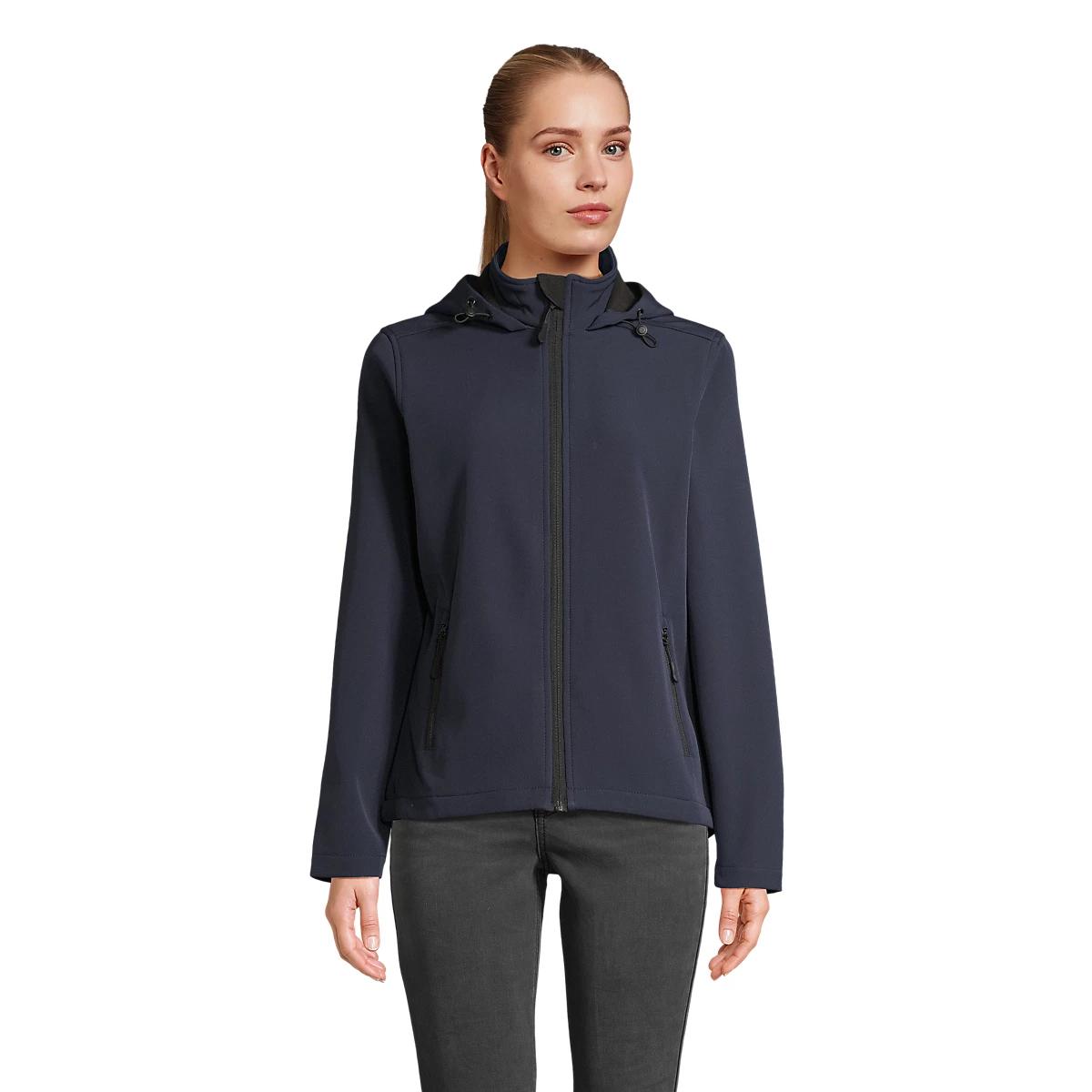 SOL'S RACE HOODED WOMEN - Chaqueta Ecológica de 2 Capas con Tejido Reciclado, Capucha Ajustable y Certificación OEKO-TEX y PETA-Approved Vegan