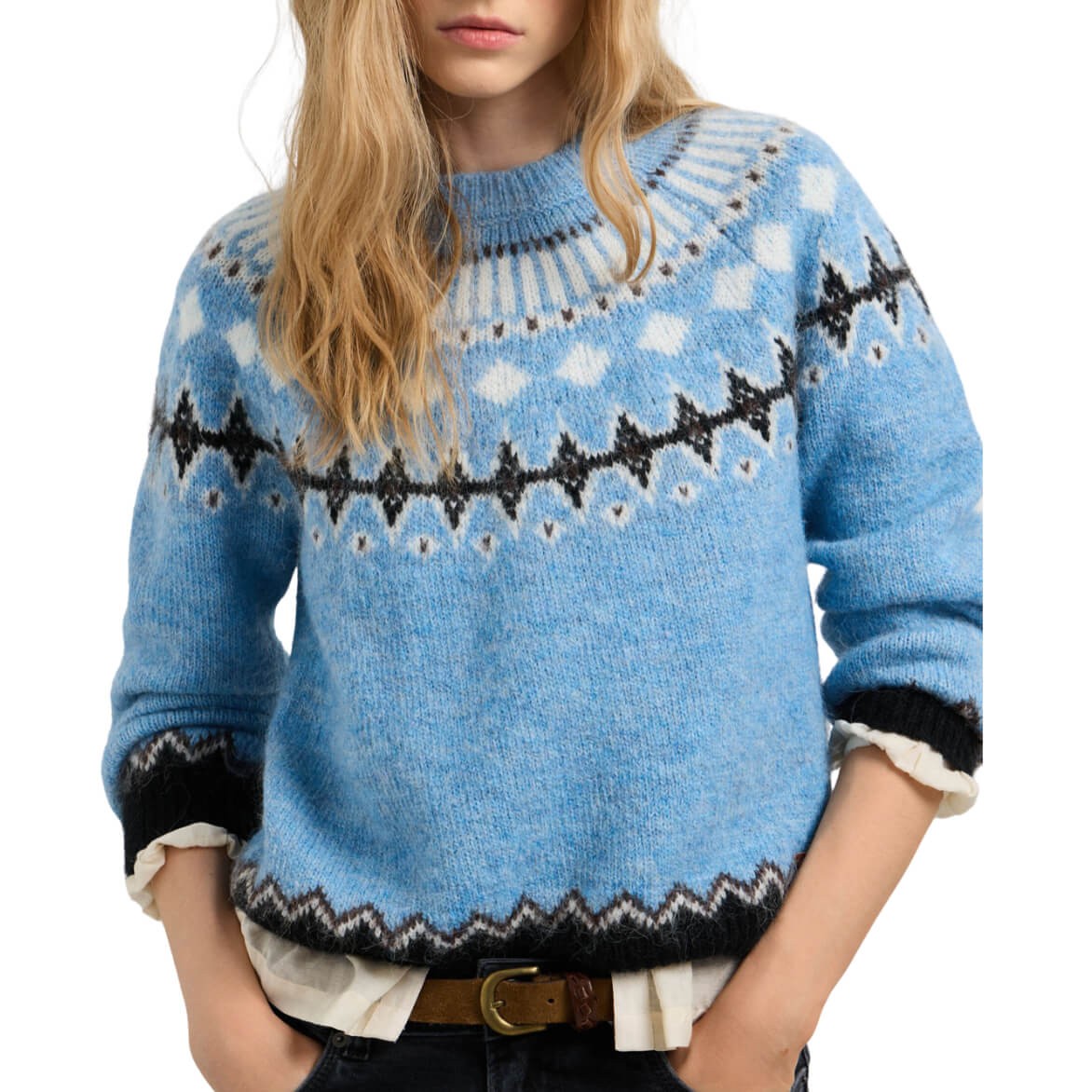 Jersey De Cuello Redondo Allura Azul Con Estampado Fairisle De