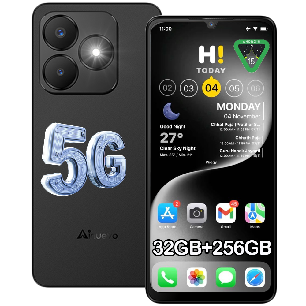 Teléfono - AINUEVO Neo S25 Pro 5G 6.75" Pantalla Telefonos Moviles Libres 32GB+256GB/2TB Batería 5280mAh Android 15 Smartphone Cámara IA 64MP+16MP 4G Dual SIM/Face ID/GPS/NFC