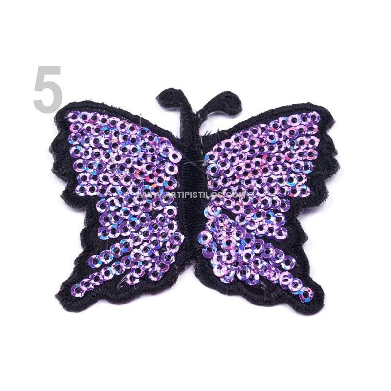 MARIPOSA TERMOADHESIVA CON LENTEJUELAS 5 x 6,5 cm