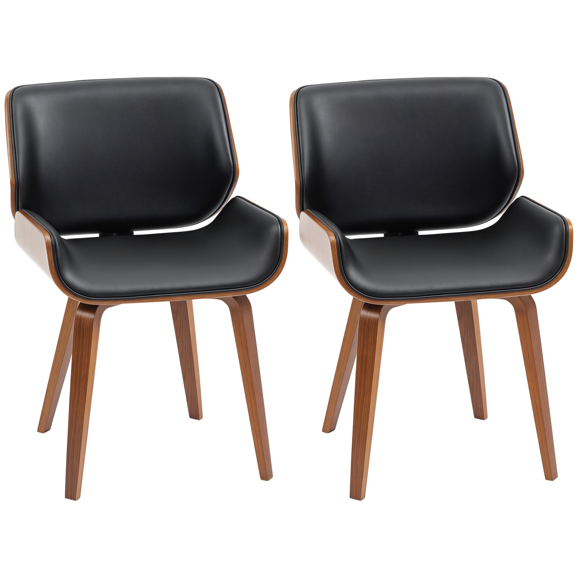 HOMCOM Pack de 2 Sillas de Comedor Tapizadas en Cuero Sintético, Sillas de Cocina con Asiento, Respaldo Curvados y Acolchados, Patas de Madera, Negro