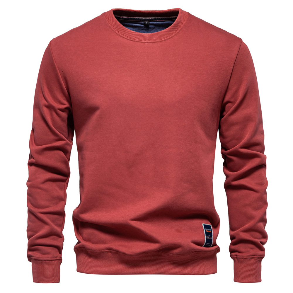 TK Sudadera de manga larga de talla europea para hombre, sudadera informal holgada de color sólido con cuello redondo, novedad de Otoño de 2024