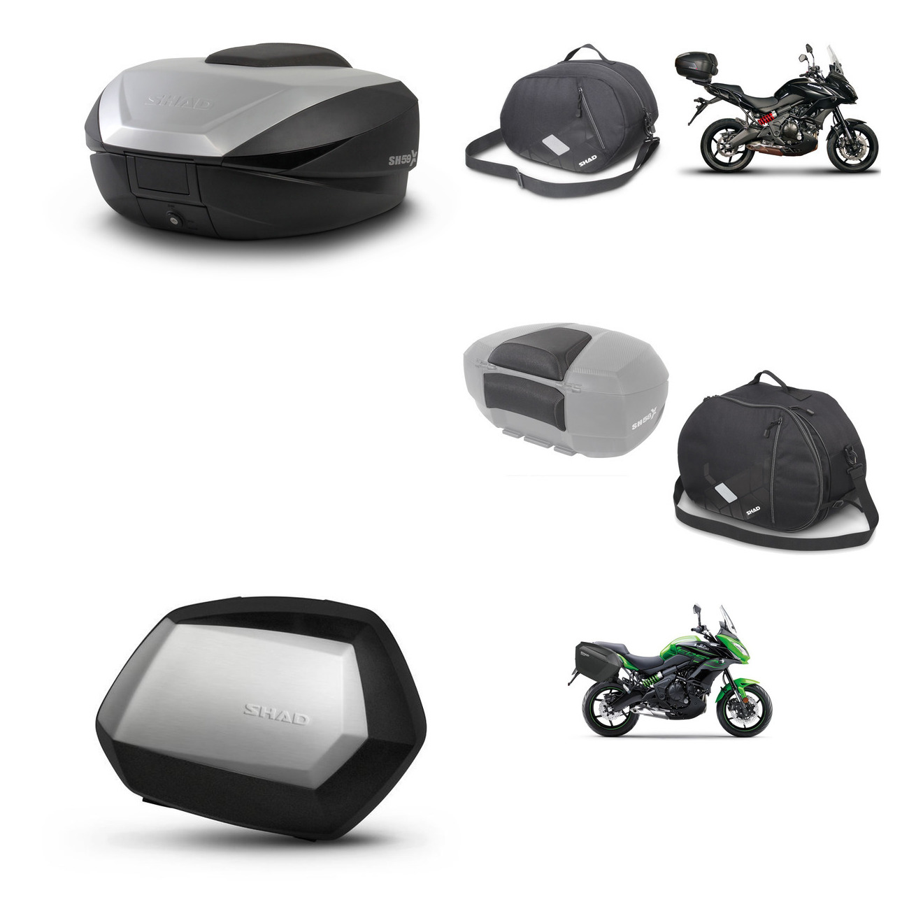 Maletas Laterales + Baul Trasero + Accesorios + Herraje Montaje + Herraje 3P Sh59x Alu Sc Sh35 Premium KIT-262065