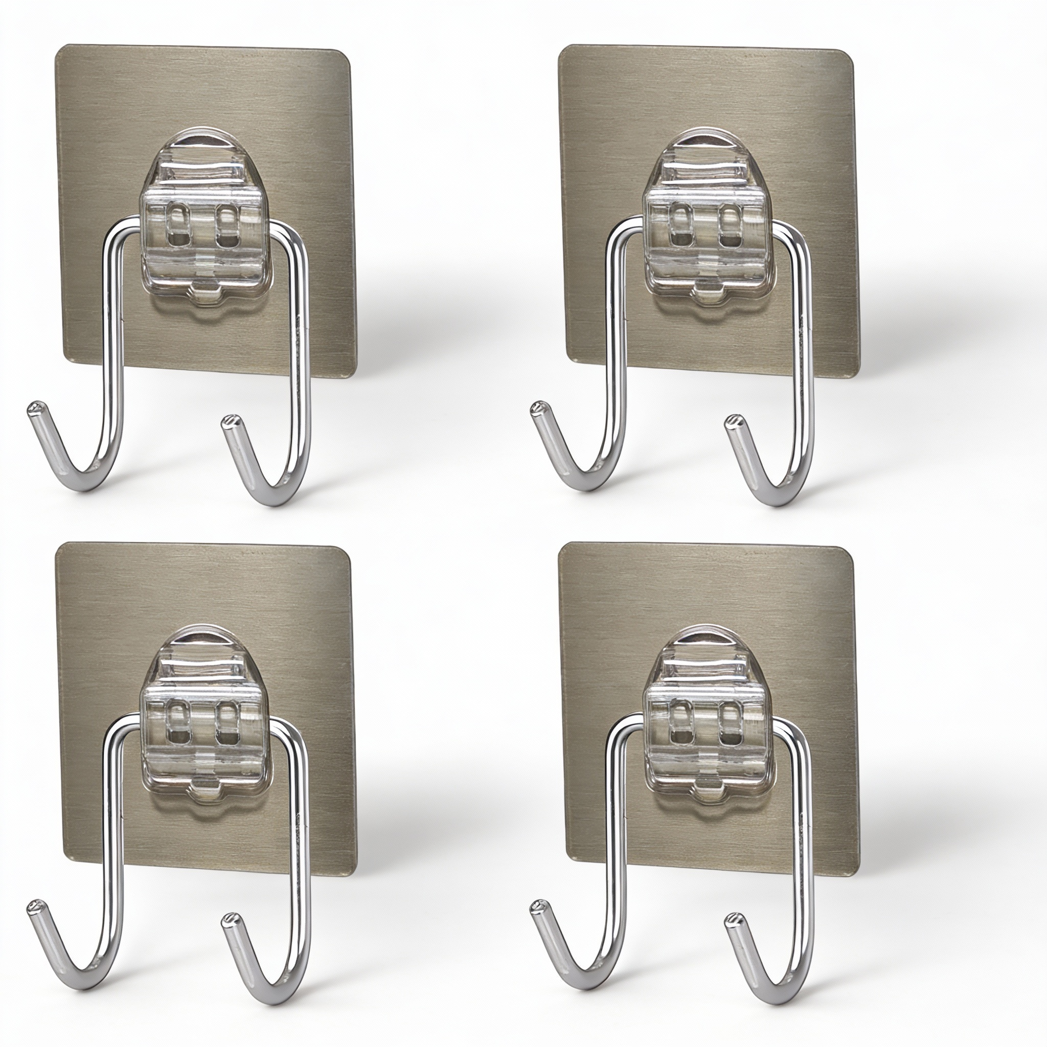 SODANY Ganchos Adhesivos Dobles de Pared Metal Cromado, Colgadores Sin Taladro para Baño y Cocina Extra Fuertes