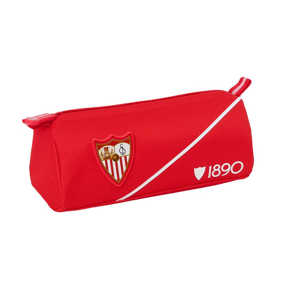 SAFTA | Portatodo Rectangular Sevilla FC Resistente al Agua Portatodo Escolar Infantil y Juvenil con 1 Compartimento y Cremallera, Estuche Escolar Infantil Poliéster con Escudo, Anilla para Colgar