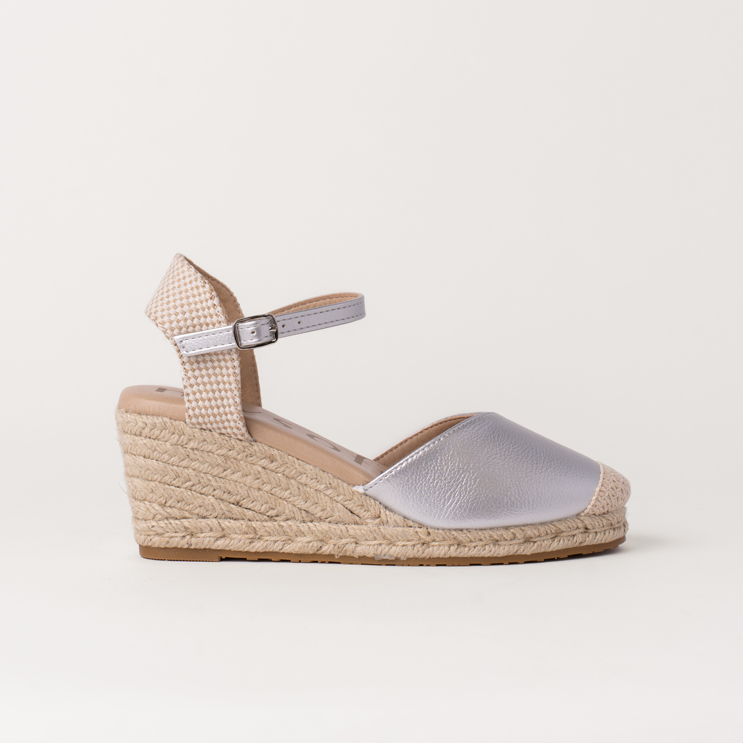 Mysoft 25M116 Alpargatas con cuña de mujer metalizadas plateadas