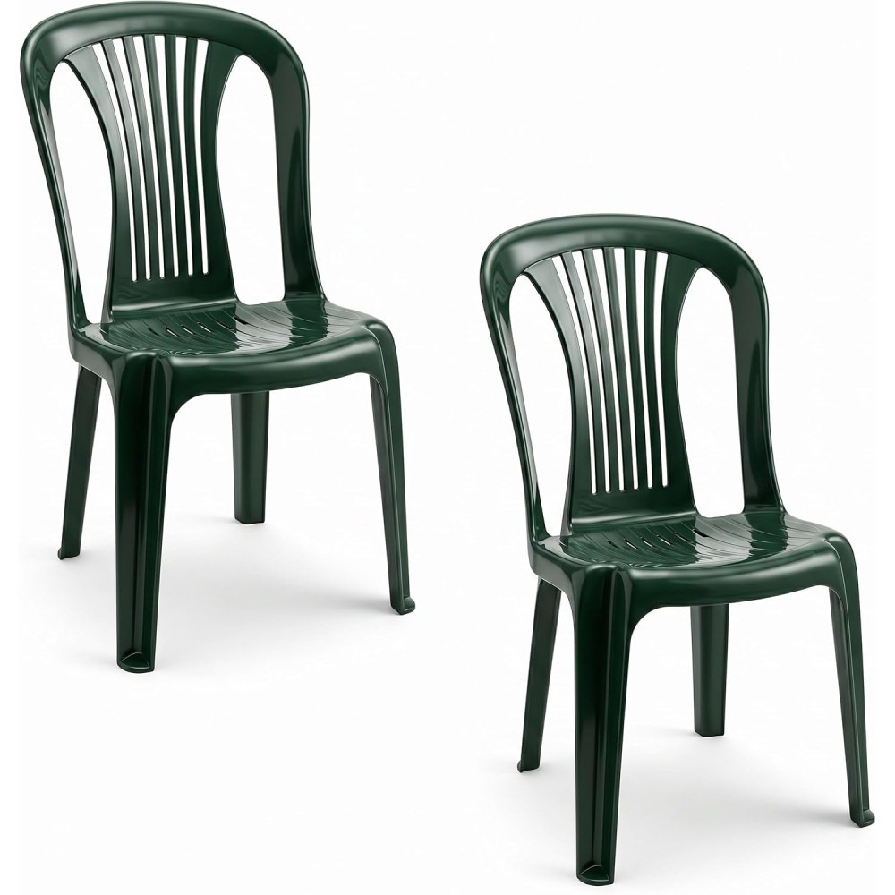 Set de Silla Plasticas, Interior y Exterior, Apilable, sin Reposabrazos, Polipropileno, Terraza, Jardín y Playa. (2X Verde) coshano