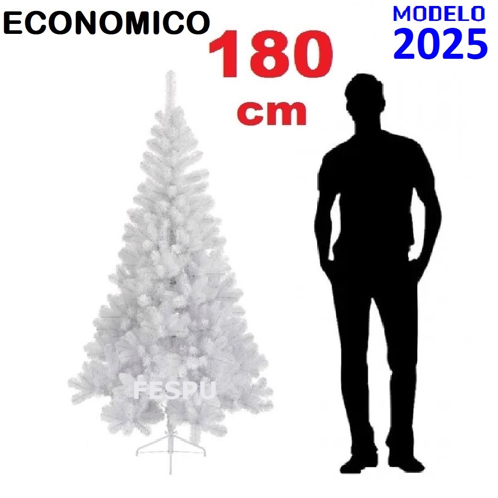 Arbol de Navidad Artificial,180cm Y 210cm,Básico y Económico,Fácil de Montar,color verde y blanco,GERIMPORT,FESPU