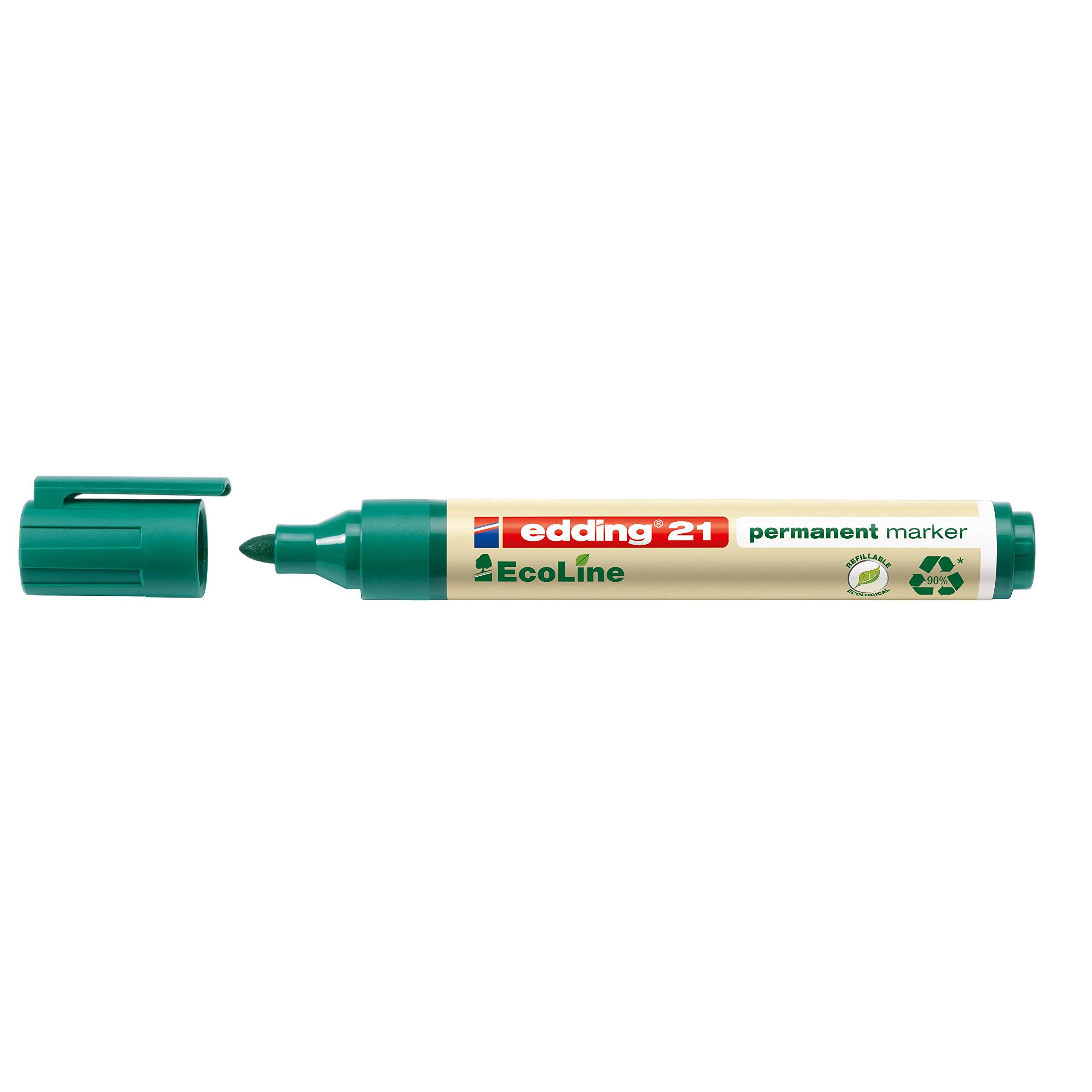 Marqueur permanent ecoline edding 21 recyclé sans odeur à pointe ronde vert lot de 10