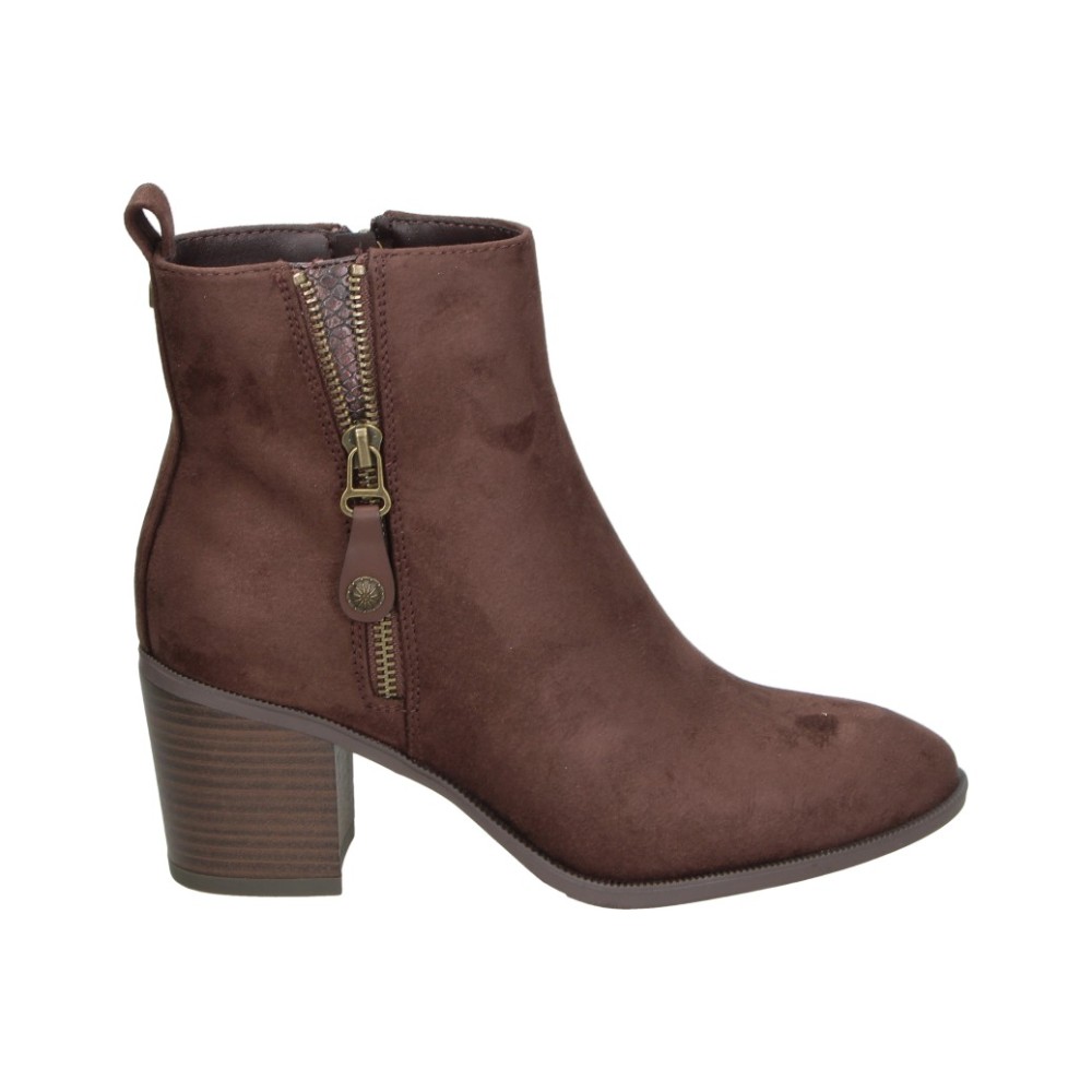 MTNG | Botines Mustang para Mujer – Botín Marrón de Tacón Ancho con Acabado Efecto Ante, Cremallera Lateral Decorativa, Tirador Trasero, Punta Redonda y Estilo Casual Elegante – Modelo 56199