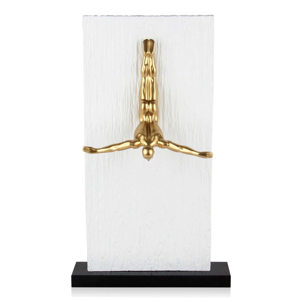 ORION91® - Unidad - Escultura gigante de atleta, 63 x 38 x 23 cm, resina y mármol con acabado metalizado dorado - spaziOrion91