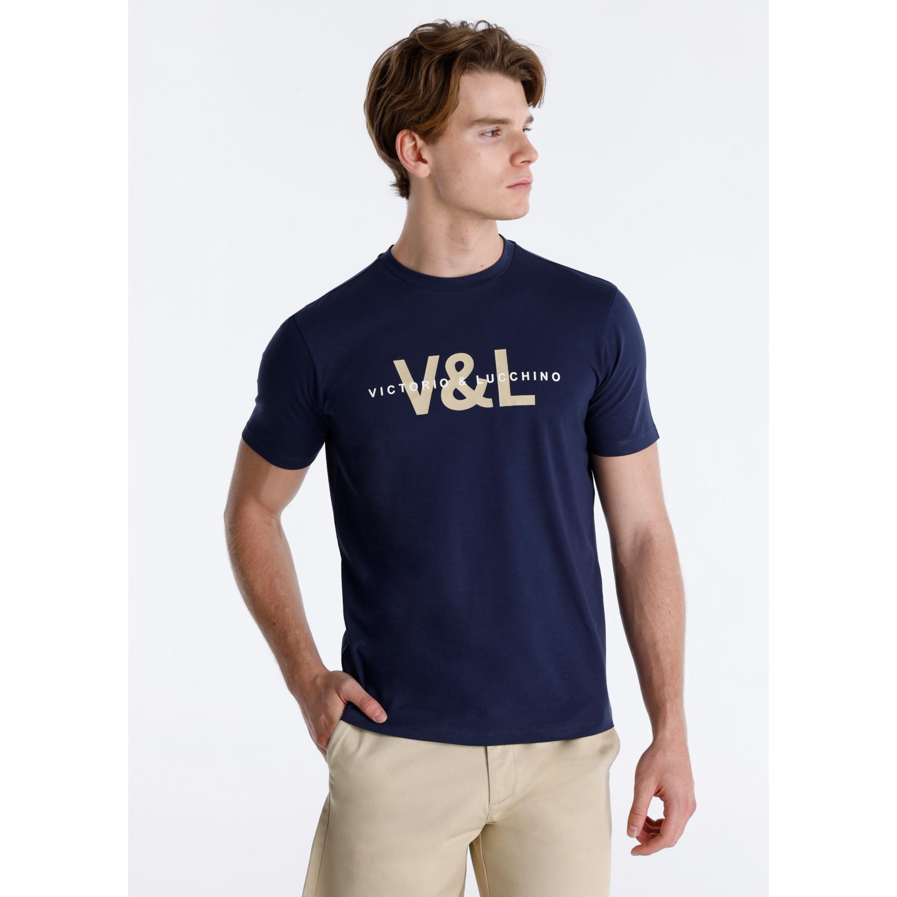 Victorio & Lucchino - Camiseta de Algodón Stretch con Gráfica de Pecho V&L