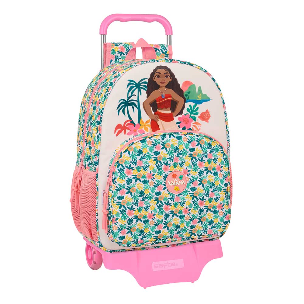 SAFTA | Mochilas Escolares con Ruedas Vaiana Extraíbles Carro Portamochilas Integrado, Hombreras y Espalda Ergonómicas Acolchadas, Bolsillos Portabotellas, Cremallera Doble Tirador, 1''