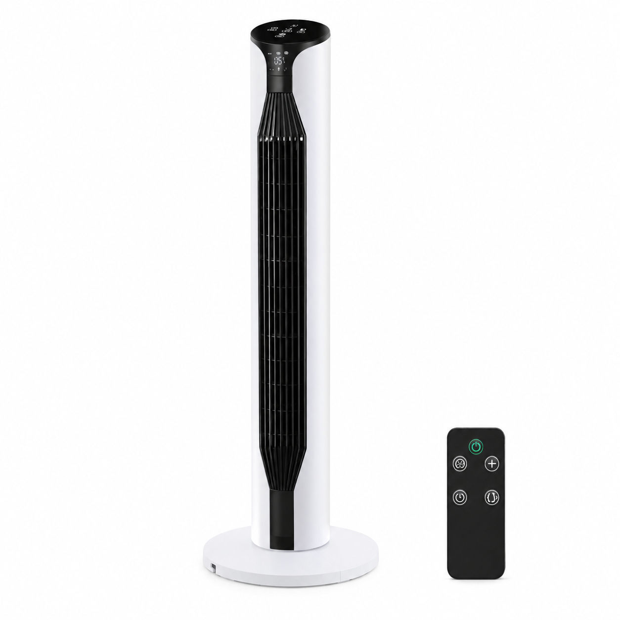 ExtraHouse - Ventilador torre vertical 36\" sin aspas, oscilación 70°, modo sueño silencioso y pantalla táctil digital para dormitorios y cocinas pequeñas