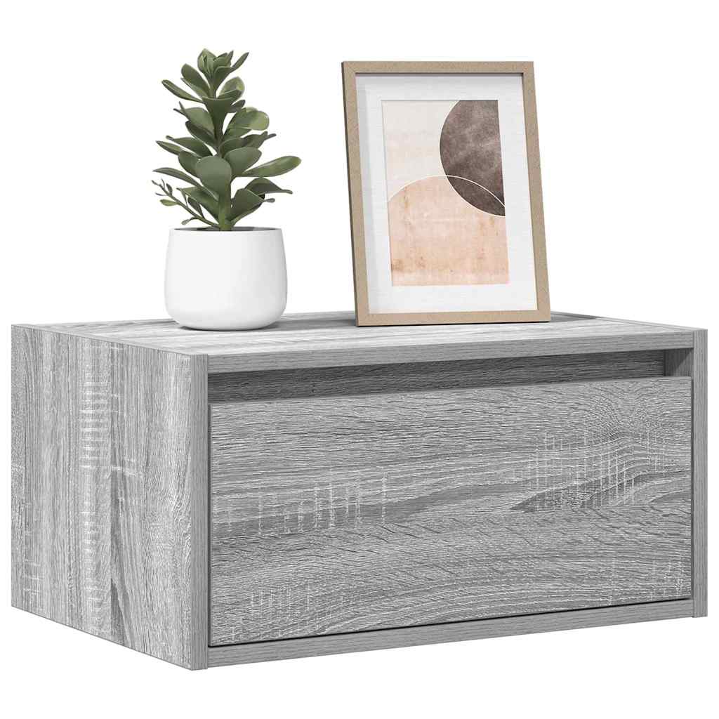 vidaXL Mesita de noche de pared con luces LED roble marrón en color Marrón roble/Gris sonoma/Blanco y más | estructura resistente ideal para salón dormitorio o estudio