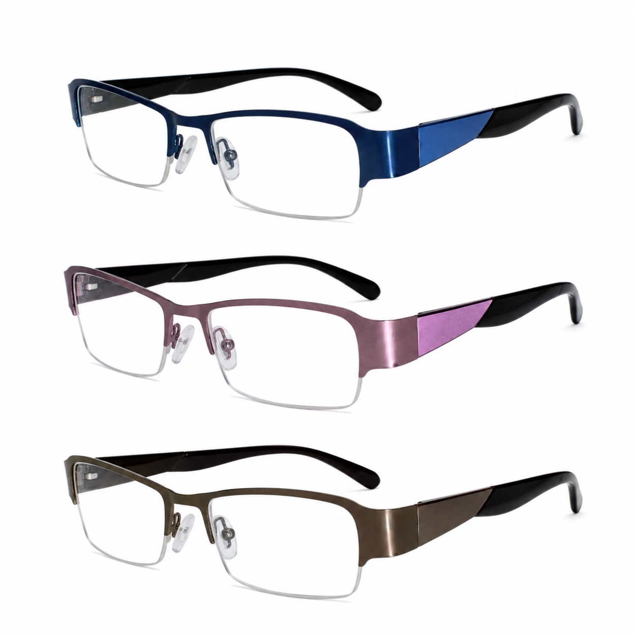 Gafas de Lectura Anti Luz Azul para Hombre y Mujer – Montura Metálica de Media Montura con Bisagra de Resorte – Lentes Anti Fatiga Ocular para Ordenador y Móvil – Ligeras y Ajustables