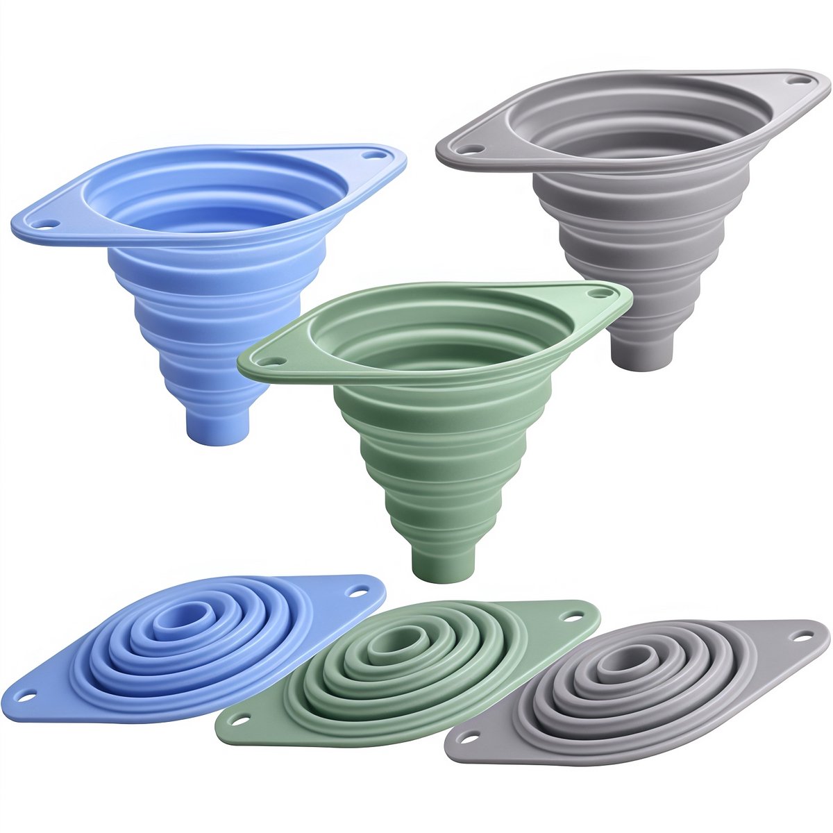 Embudo - 6 piezas - Embudo de silicona - Embudo plegable - Embudo de silicona plegable - Embudo de cocina - Duradero - Con abertura ancha - Para uso en la cocina - Para llenar botellas - Para cocinar a diario - Ahorra espacio