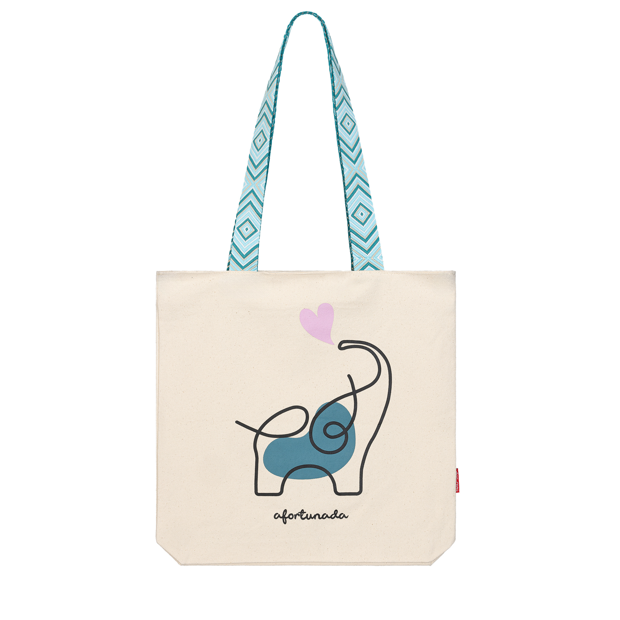 Hello-Bags. Bolso Tote bag con cremallera, forro y bolsillo interior. Incluye divertidas asas de colores y bonito sobre kraft de regalo. Modelo: "AFORTUNADA". Color: Crudo/Negro. Medidas:37x 38 cm.