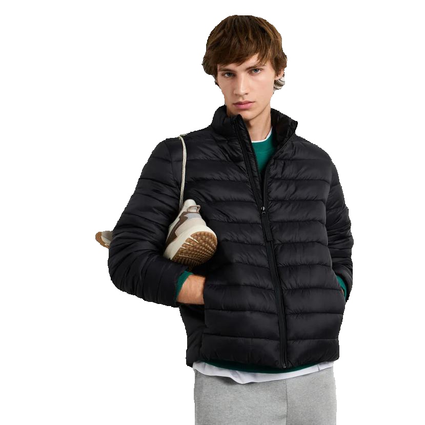 Pepe Jeans - Chaqueta acolchada puffer negra para hombre con capucha y cierre cremallera estilo urbano invierno