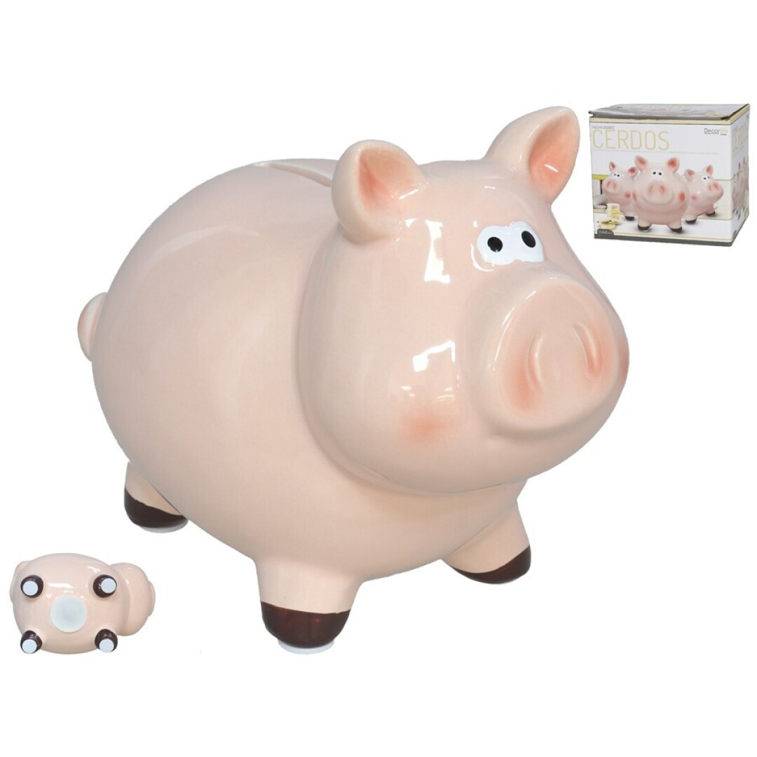 Gissed - Hucha de Cerdito de Cerámica, Diseño Divertido y Clásico, Ideal para Fomentar el Ahorro en Niños y Adultos, Decoración para Hogar u Oficina, Resistente y Duradera, Con Tapón de Goma en la Base para Fácil Extracción de Dinero, 17.2x11.5x14.8 cm