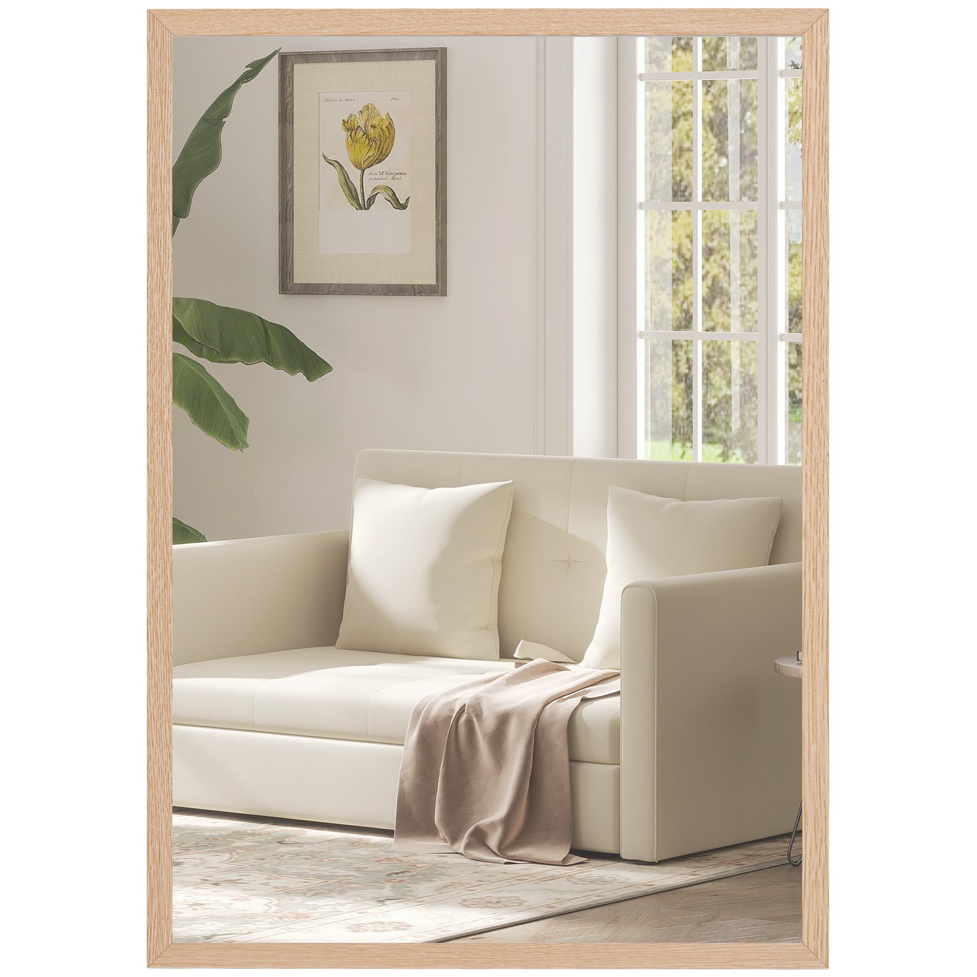 HOMCOM Espejo de Pared, 70x50 cm, Espejo de Baño Rectangular, Decorativo para Salón, Entrada, Pasillo, Horizontal o Vertical, Natural