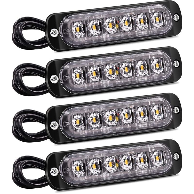 CA Barra de luces estroboscópicas laterales de 6 LED, amarillas, de advertencia de peligro, impermeables, de emergencia, 12 V y 24 V, universales para coche y camión, 4 unidades