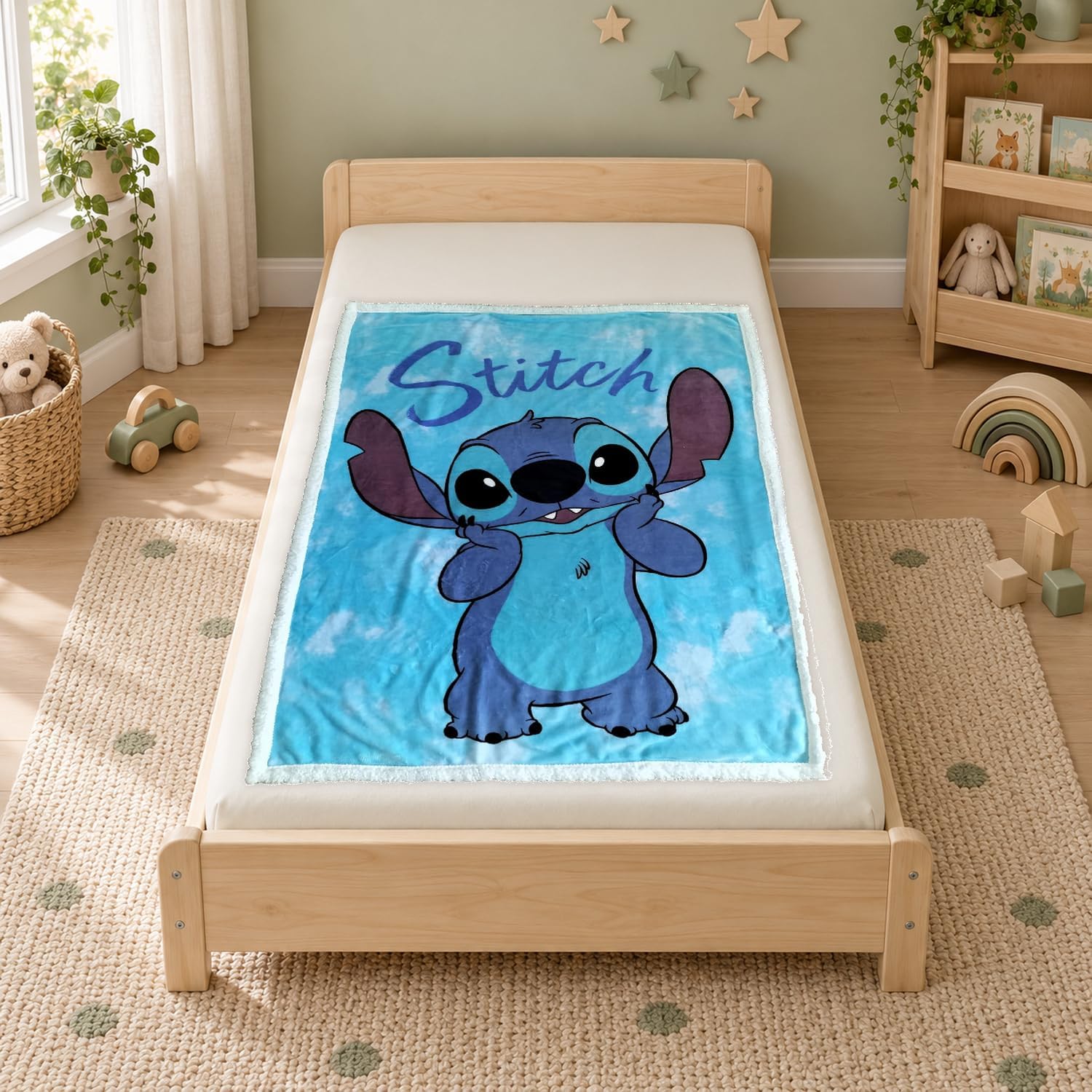 Disney - Manta Sedalina Sherpa Stitch Azul 100 x 140 cm suave Invierno cómoda Oficial