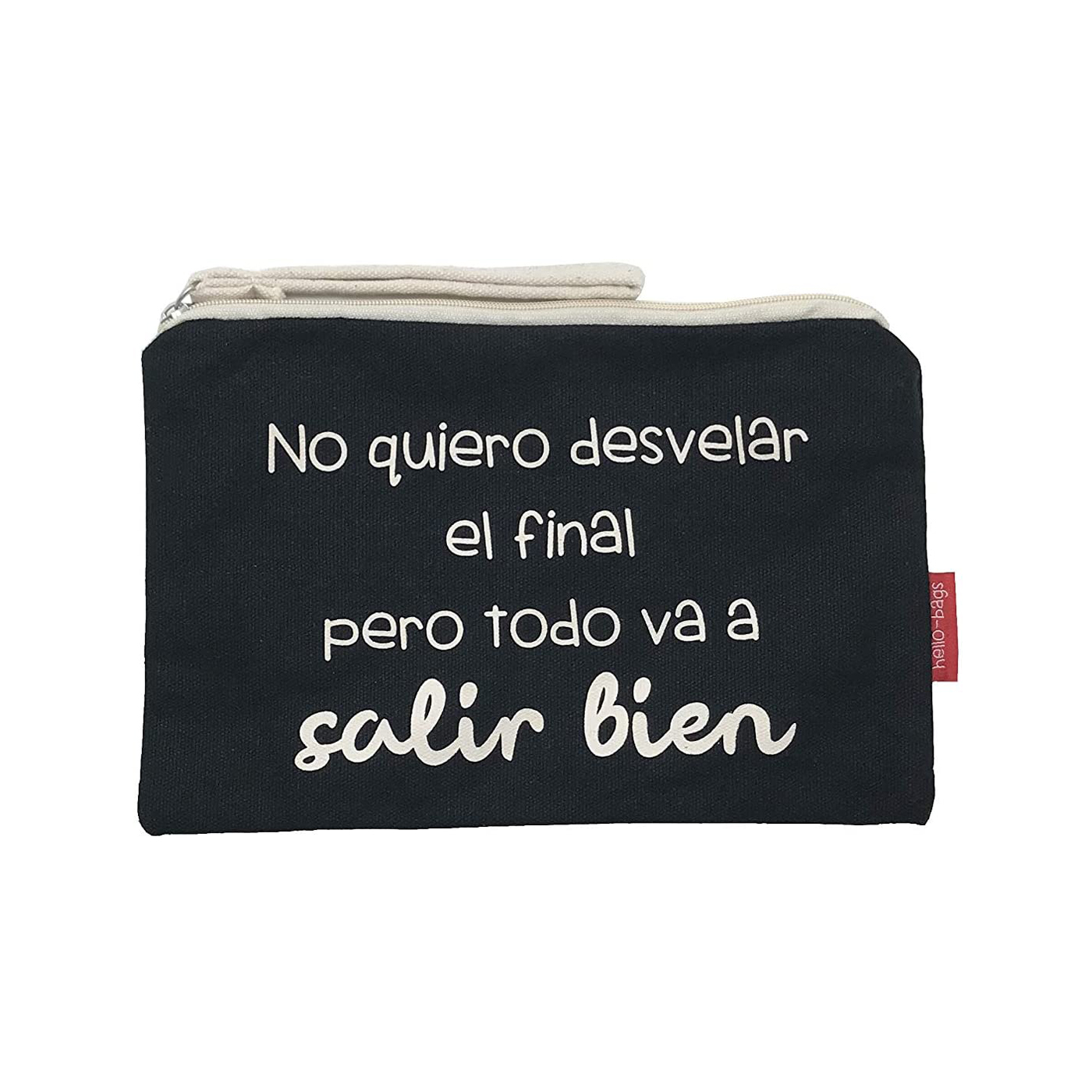 Hello-Bags. Bolso Neceser / Cartera de Mano con cremallera y forro interior.  Exterior: Algodón 100%. Incluye sobre kraft de regalo. Modelo NOQUIERO. Color: Crudo / Negro. 23x15,5 cm.