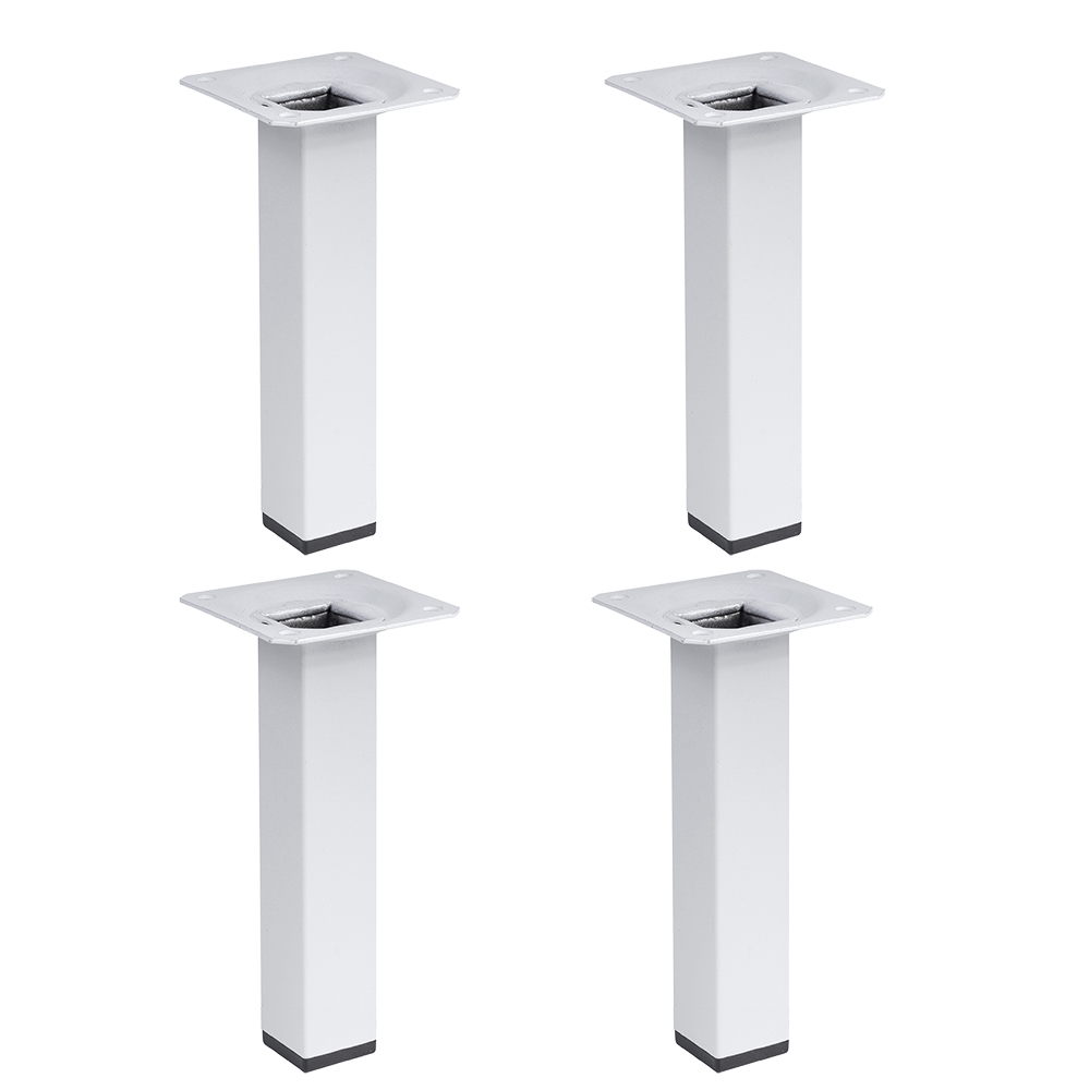 4 un. Pata pie cuadrada para Mueble en acero 25x25mm altura 150mm pintura blanca con regulador Nivelador de 15-25mm