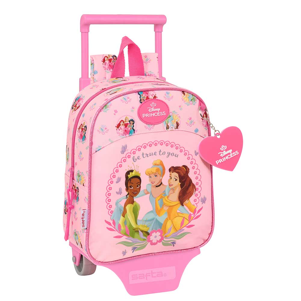 SAFTA | Mochila Grande con Ruedas Princesas Disney Compact Evolution Extraíble Carro Portamochilas Incluido Alto, Hombreras Ergonómicas Acolchadas, Portabotellas y Bolsillo Frontal, Asa Superior, Rosa