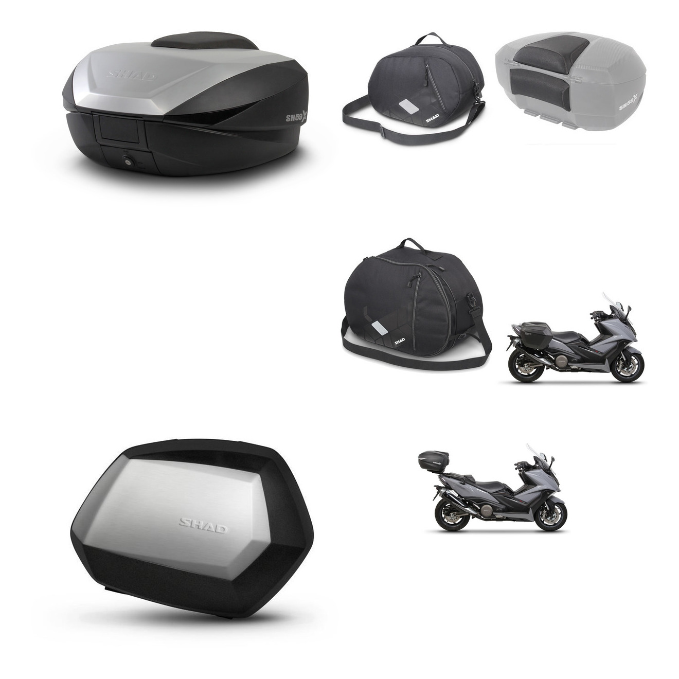 Maletas Laterales + Baul Trasero + Accesorios + Herraje 3P + Herraje Montaje Sh59x Alu Sc Sh35 Premium KIT-262473