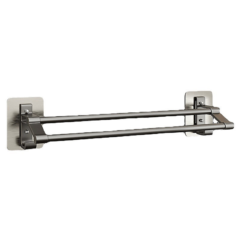 CA Toallero de pared de doble varilla con ganchos - Soporte de aluminio, sin necesidad de taladrar