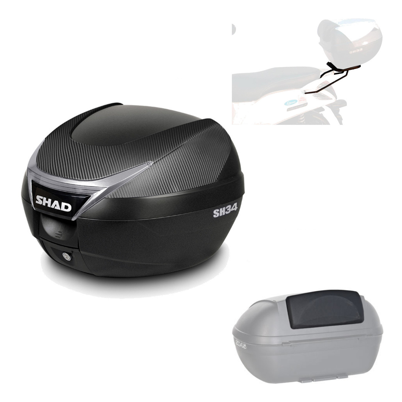 Baul Trasero + Herraje Montaje + Respaldo De Pasajero Sh34 Carbon KIT-184982