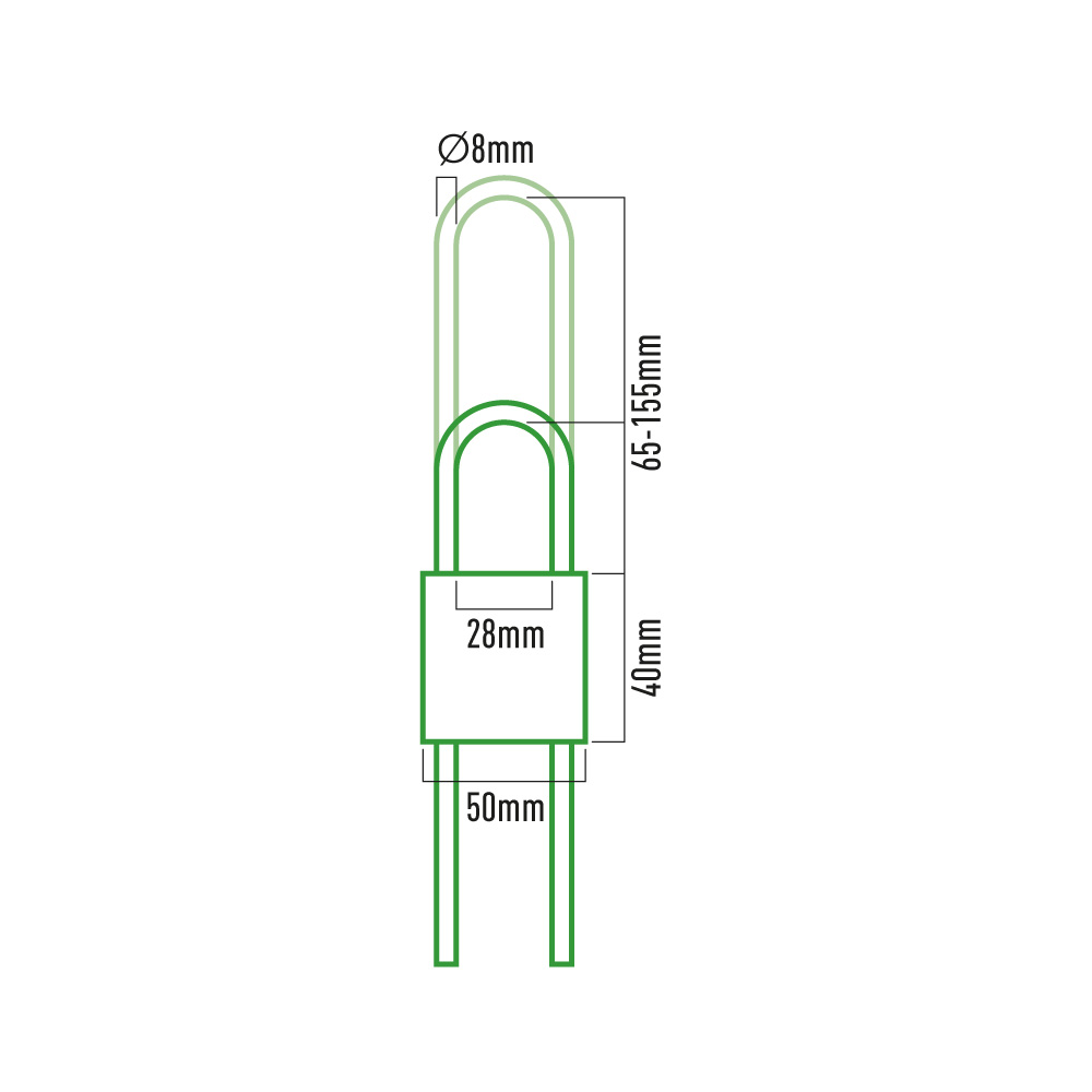 candado de laton arco regulable 50mm apertura 50-135mm blister edm