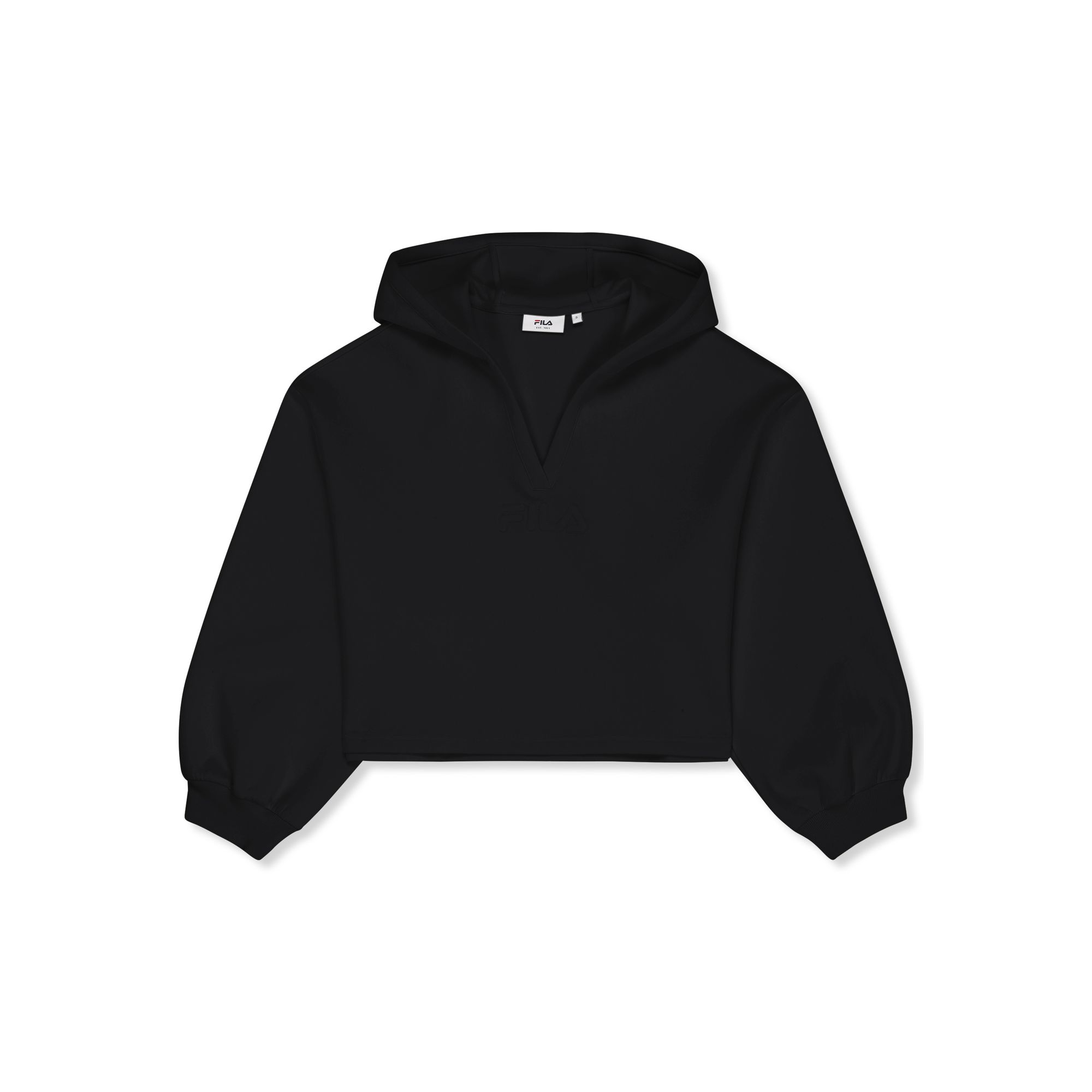 FILA | Sudaderas Mujer con Capucha, Modelo Mezzana Loose Cropped V-Neck Scuba Hoodie, Sudadera Cropped con Cuello en V en Mezcla de Algodón, Poliéster y Elastano