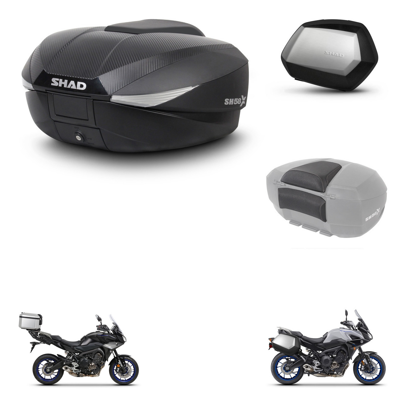 Maletas Laterales + Baul Trasero + Respaldo De Pasajero + Herraje 3P + Herraje Montaje Sh58x Sc Sh35 Premium KIT-260728