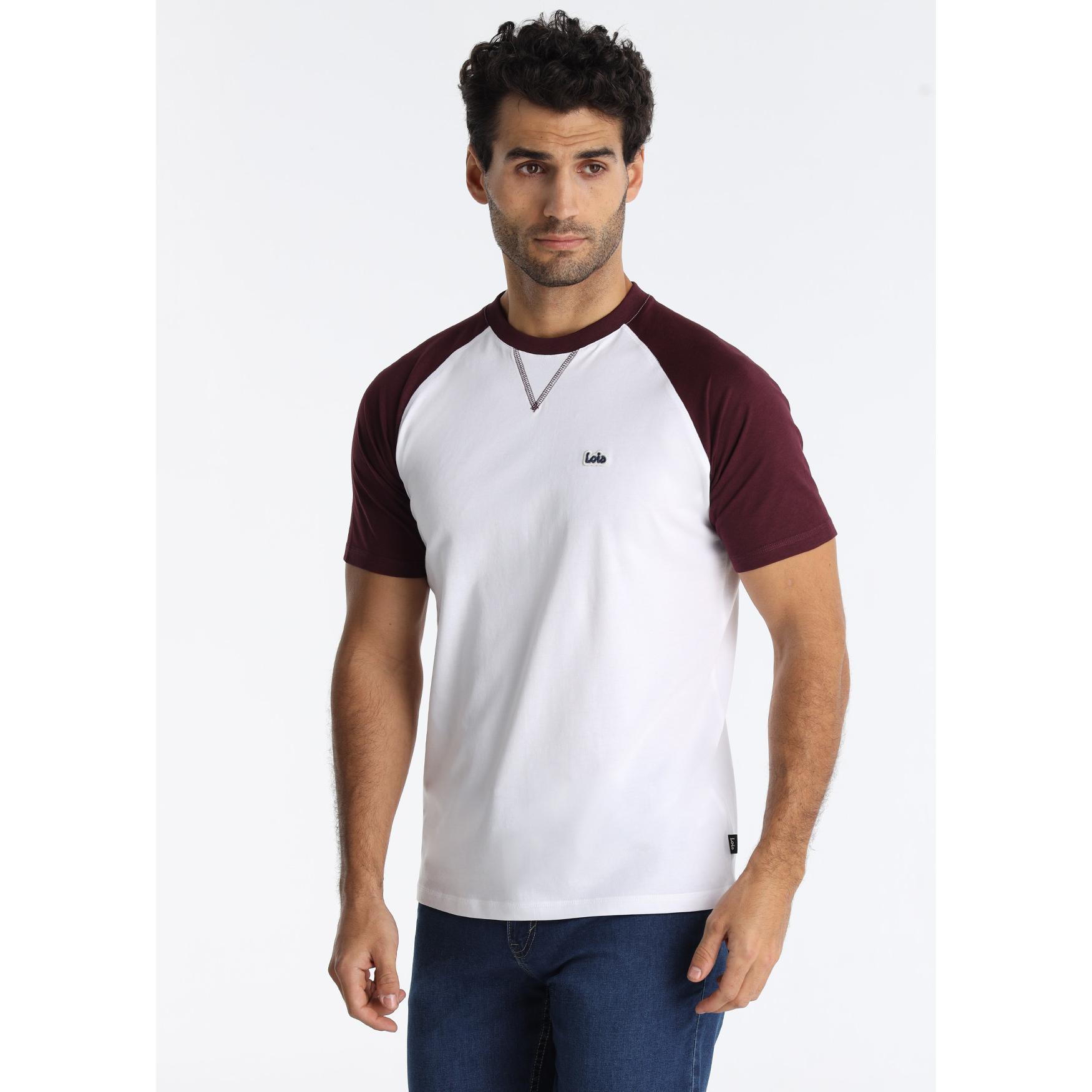 LOIS JEANS - Camiseta con Manga Raglán y Parche Logo en Blanco