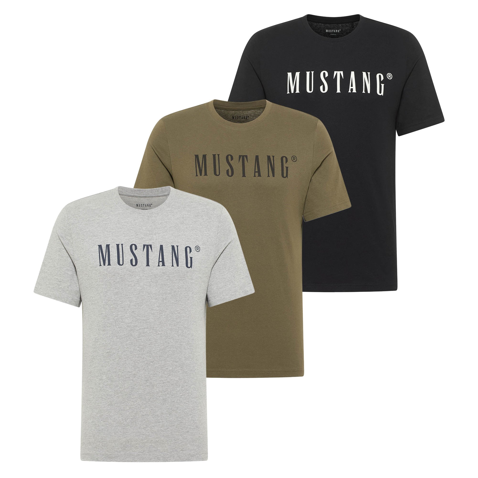 MUSTANG camiseta para hombre paquete de 3 - Austin, logotipo grande, algodón, Single Jersey Style Austin 3P