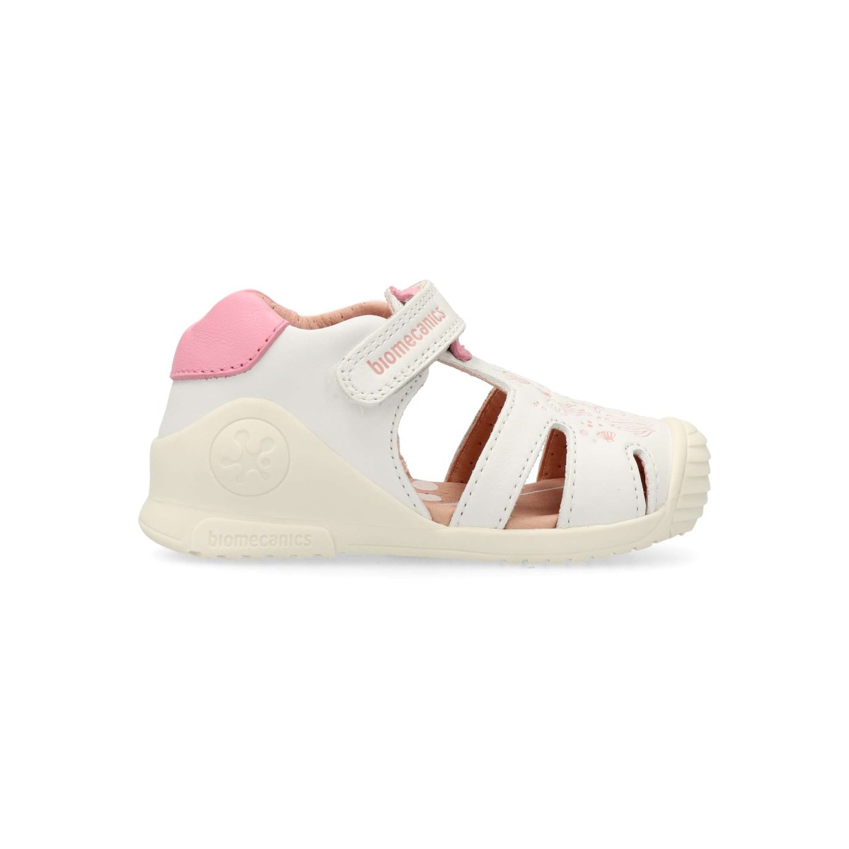 Biomecanics - Sandalias de piel para bebé y niña con cierre adherente, puntera y talón reforzados, diseño infantil estampado y tecnología Biogateo para máxima estabilidad en los primeros pasos