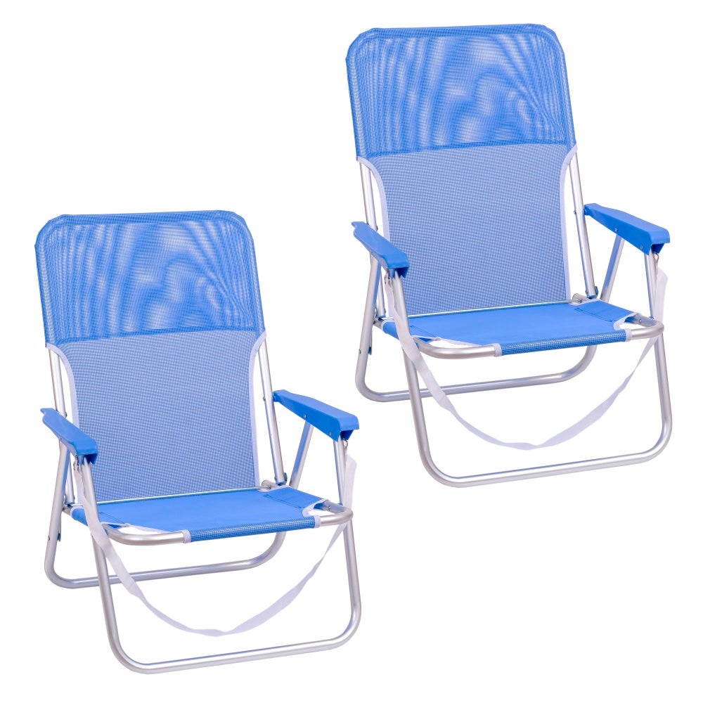Pack de 2 sillas de playa fijas plegables con asiento bajo de aluminio y textileno Lola Home