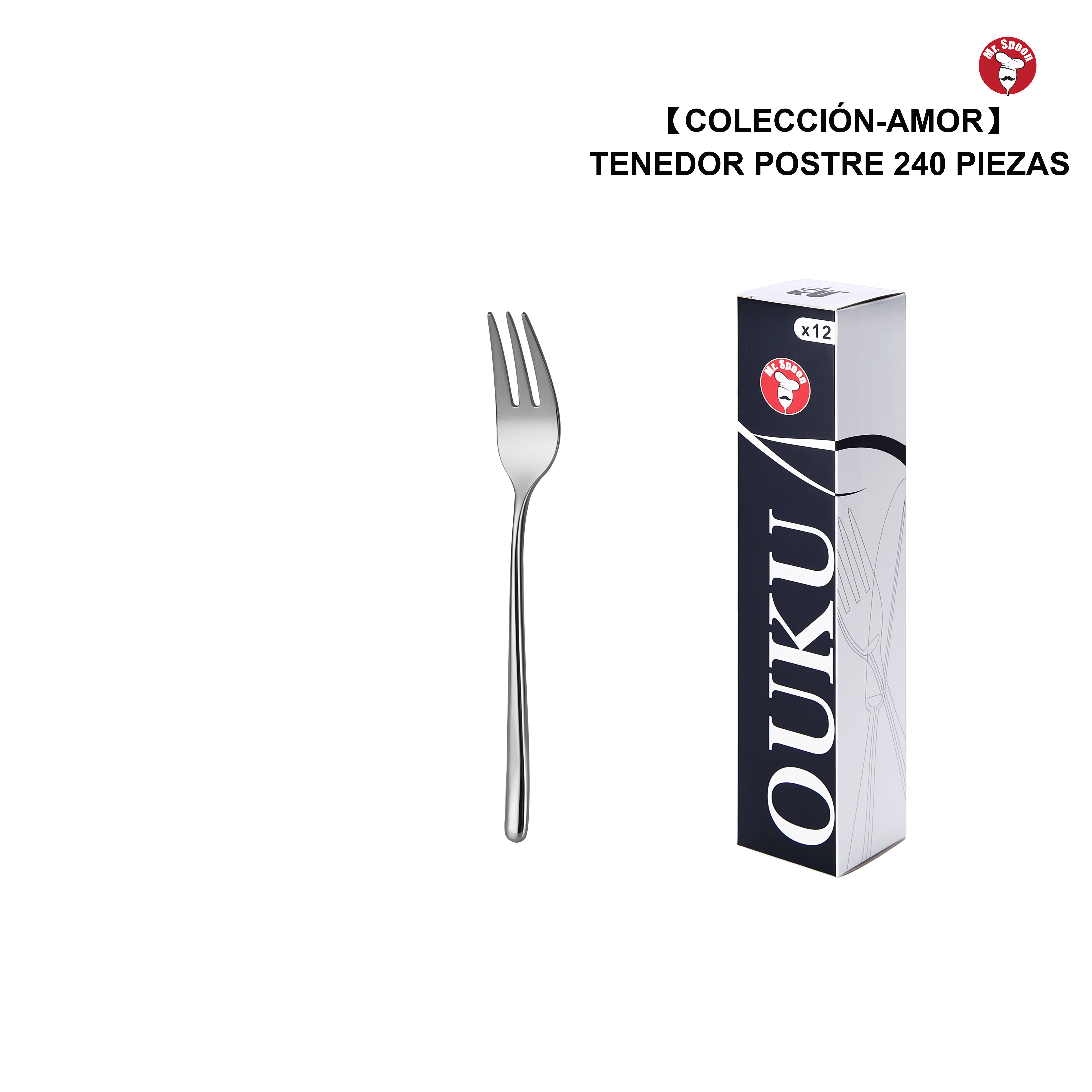 Mr.Spoon Serie Amor 12 Piezas 48 Piezas 240 Piezas,Acero inoxidable 18/10,Tenedor postre,Largo 156mm grosor 4.0mm,Cubiertos Alta calidad y acabado,Diseño Modernas,Aptos para lavavajillas,Caja Envase Ecológico,Para Casa,Hotel,Restaurante 60309