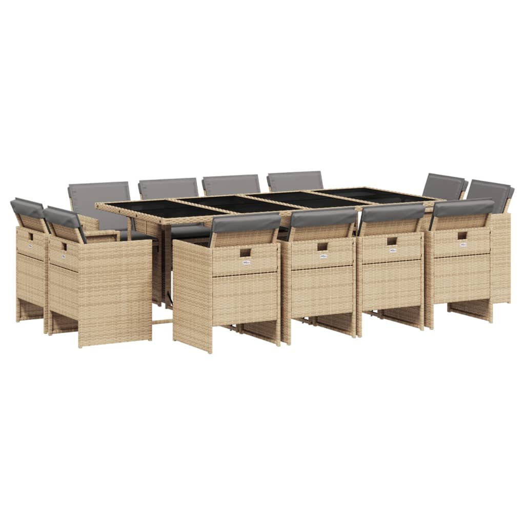 vidaXL Set comedor de jardín con cojines 13 pzas ratán sintético beige