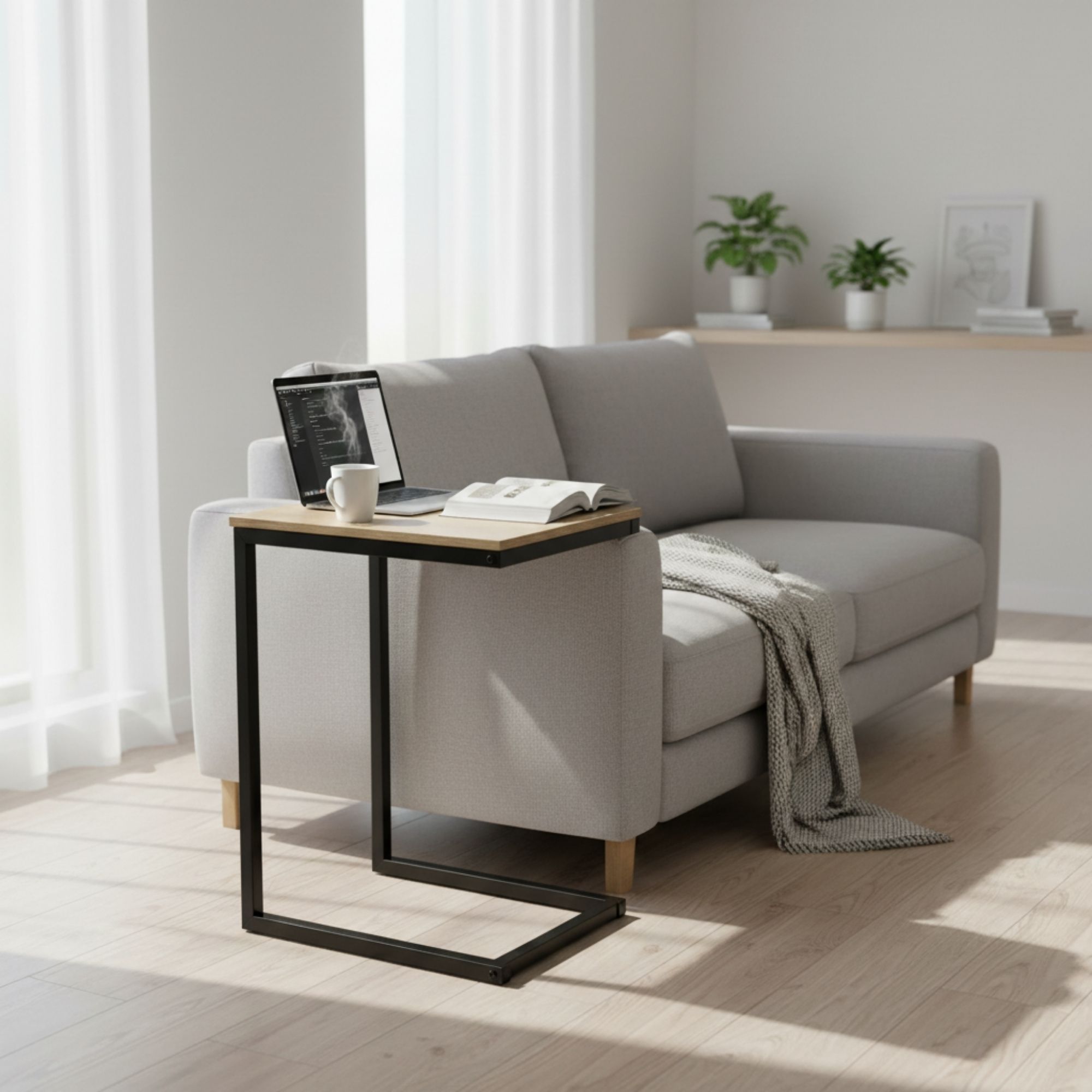 MOBLEKIT | Mesas Auxiliares para Sofá o Cama de Madera y Metal, Modelos Fijos o Regulables con Opciones con Ruedas, Escritorios Compactos para Hogar