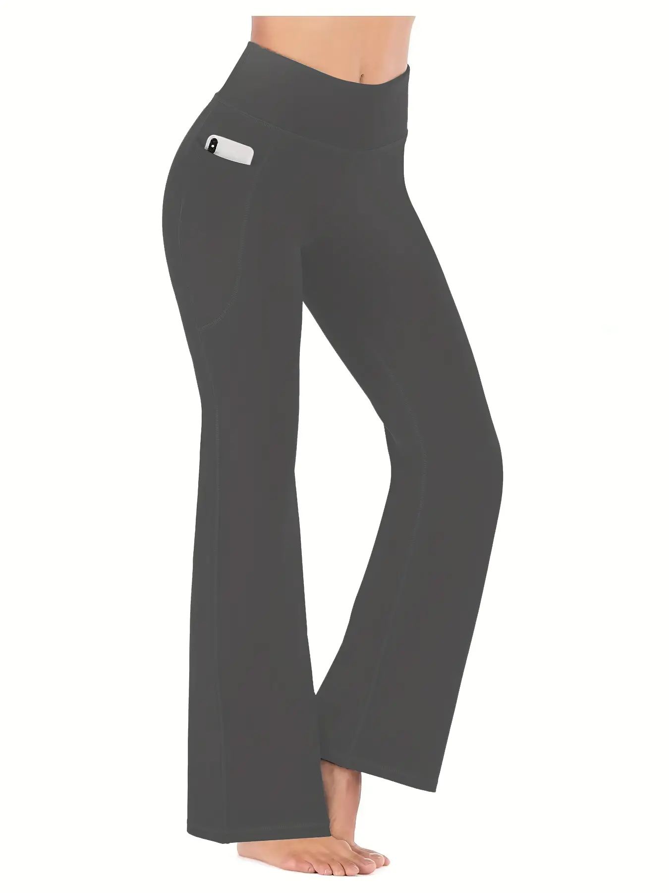 TK Pantalones De Yoga Para Mujer Con Bolsillos Cintura Alta Flared Leg Tummy Tuck FitneCasualandex Polyester Ponte-de-Roma