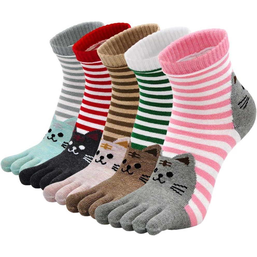 TK Calcetines de Dedos Mujer Calcetines Cinco Dedos de Deporte, Mujer Calcetines del Dedo del Pie, Calcetines de Algodón, suave y transpirable, 4/5 pares