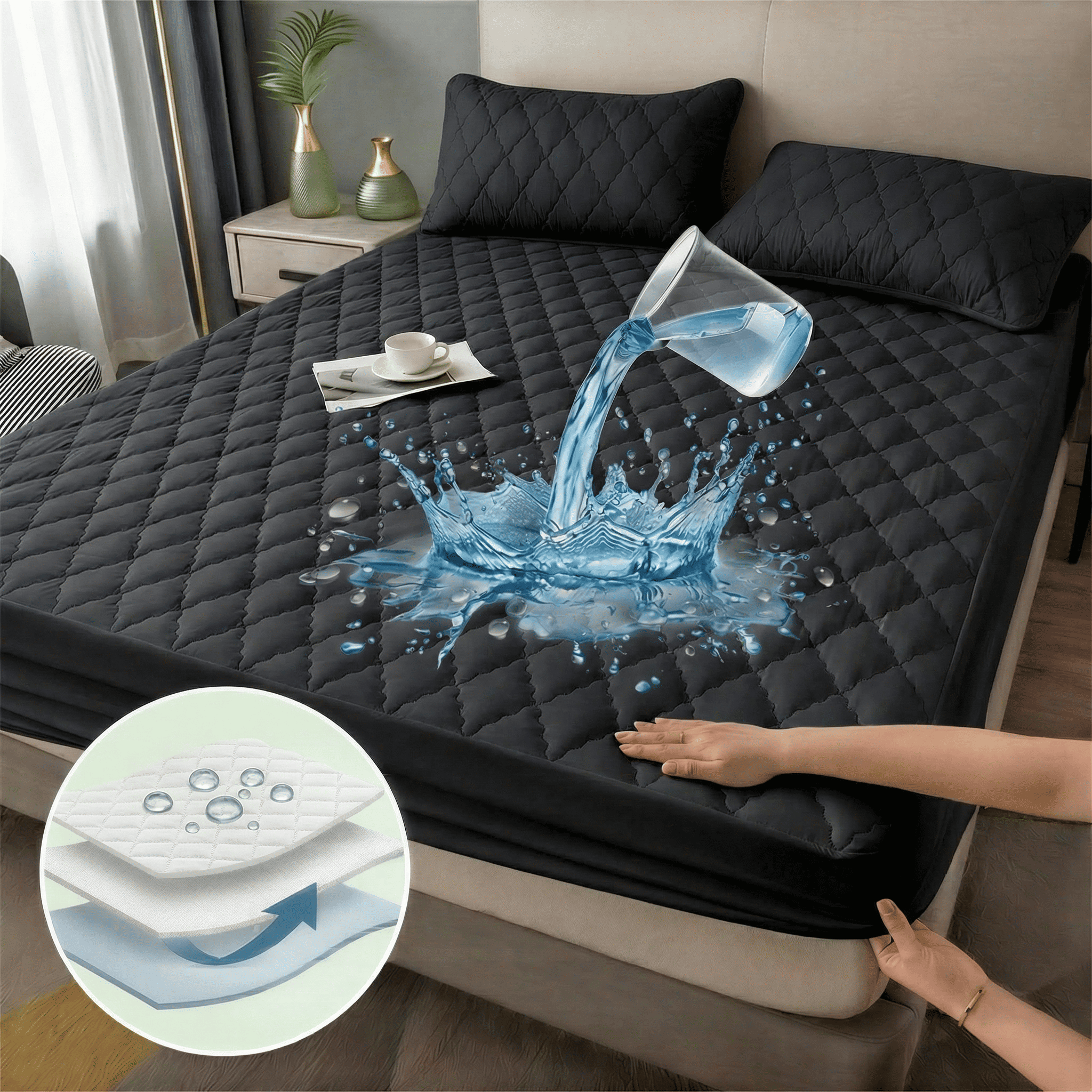 DECODEKO Protector de Colchón Acolchado Impermeable,Cubre Colchon Transpirable, 100% Polyester, Funda de colchón de color sólido transpirable suave cómoda, lavable a máquina para Cama 90/105/135/150/180X200cm
