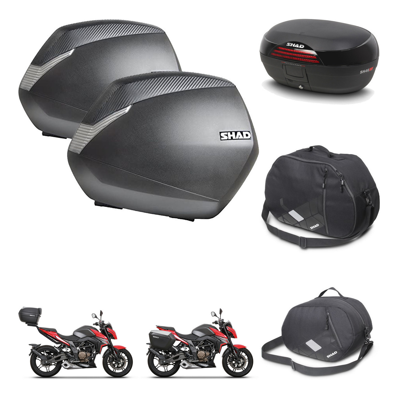 Baul Trasero + Maletas Laterales + Accesorios + Herraje 3P + Herraje Montaje Sh36 Sh 36 Sh46 Sh 46 New Model KIT-268047