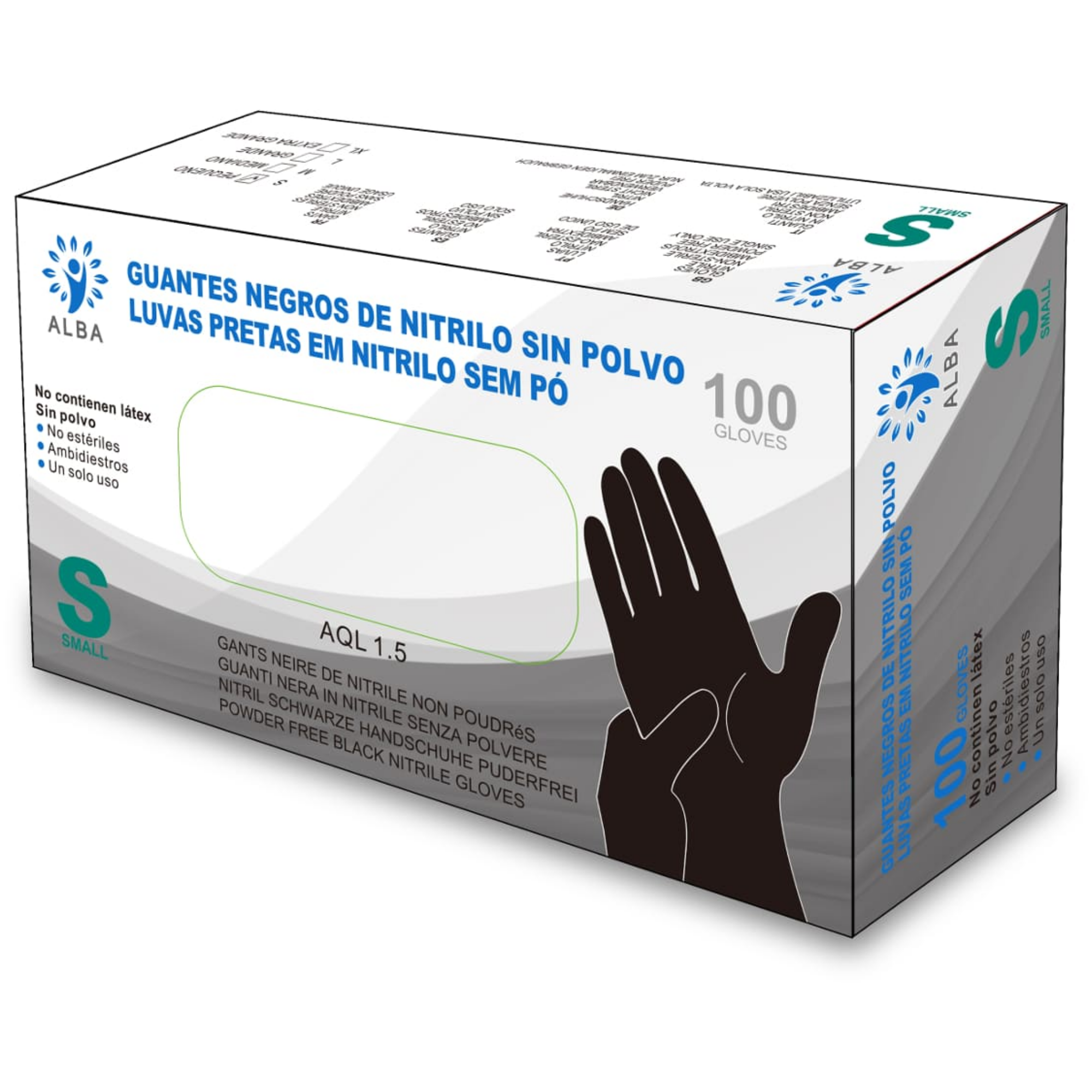 TopRed  Guantes de Nitrilo Negros sin Polvo 100 Unidades - Para Laboratorios, Industria, Alimentación y Uso Médico  Marca Alba