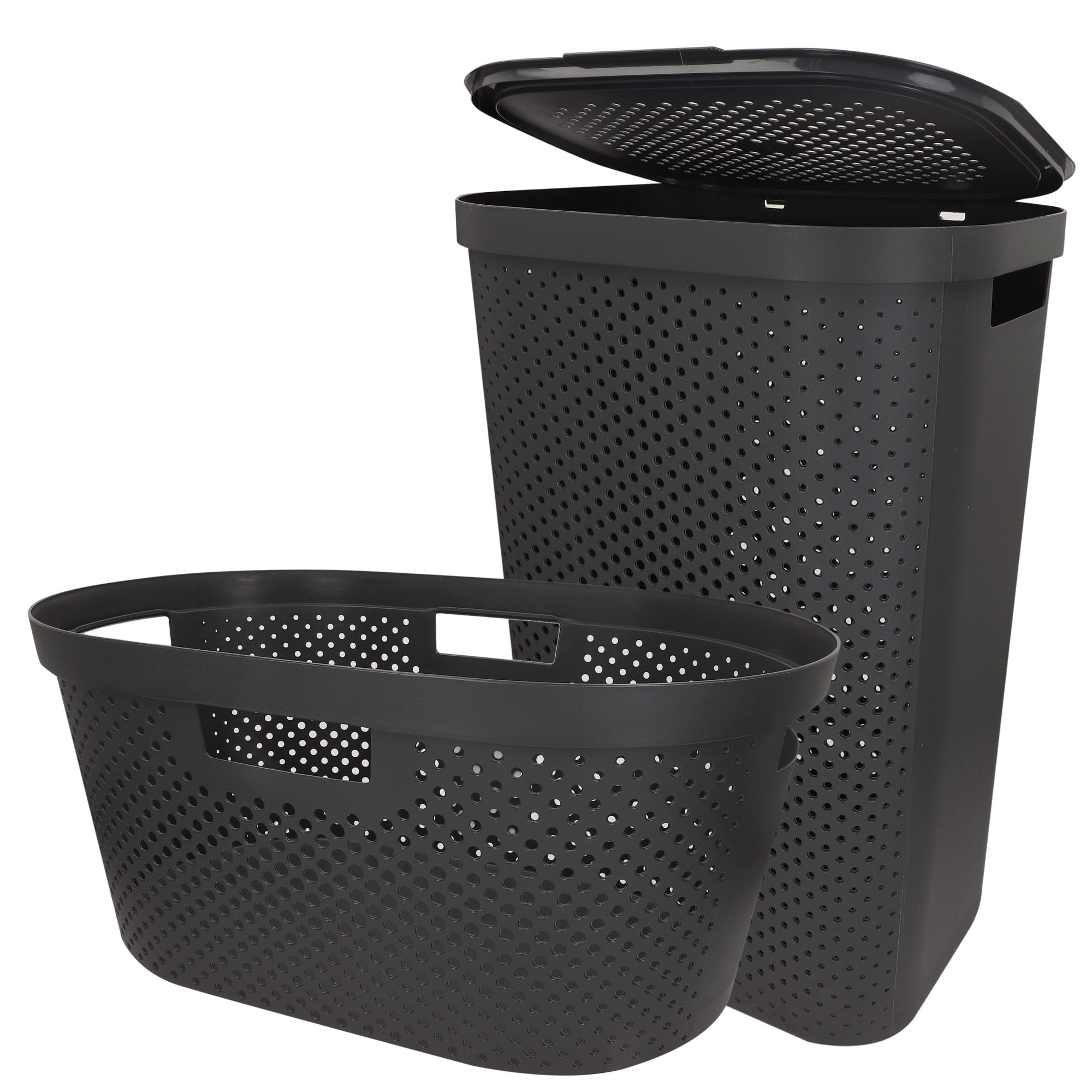 Curver - Cesto de ropa sucia multiusos, marrón, blanco o gris, asas laterales, resistente al agua y fácil de limpiar, plástico reciclado, cesta colada, diseño moderno y elegante, accesorios de hogar, limpieza y orden
