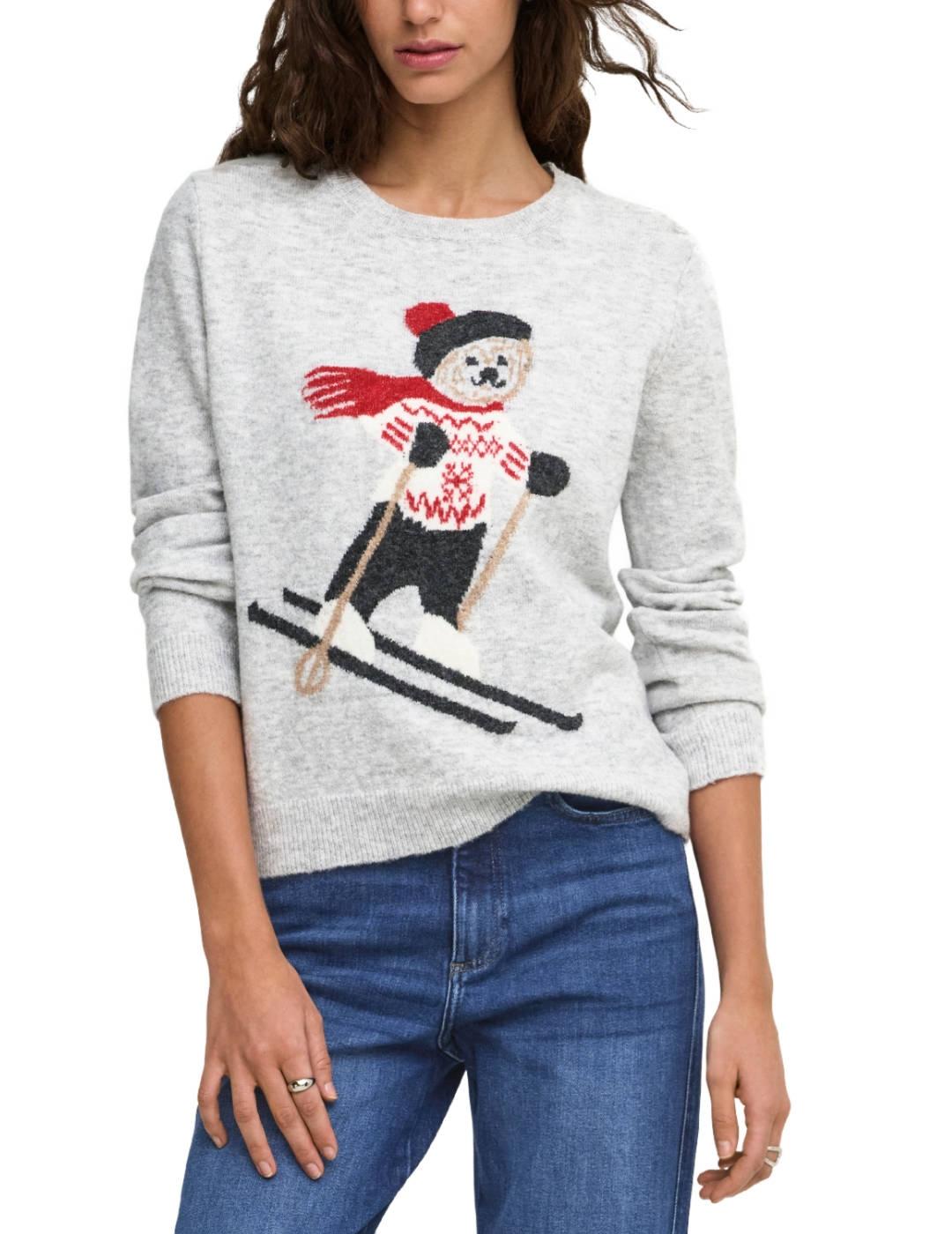 Jersey Only Xmas cuello redondo gris para mujer